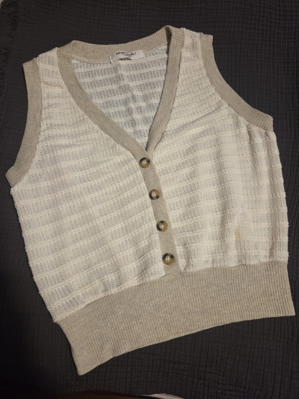 Project Social T Cream and Beige Open-Knit Vest
